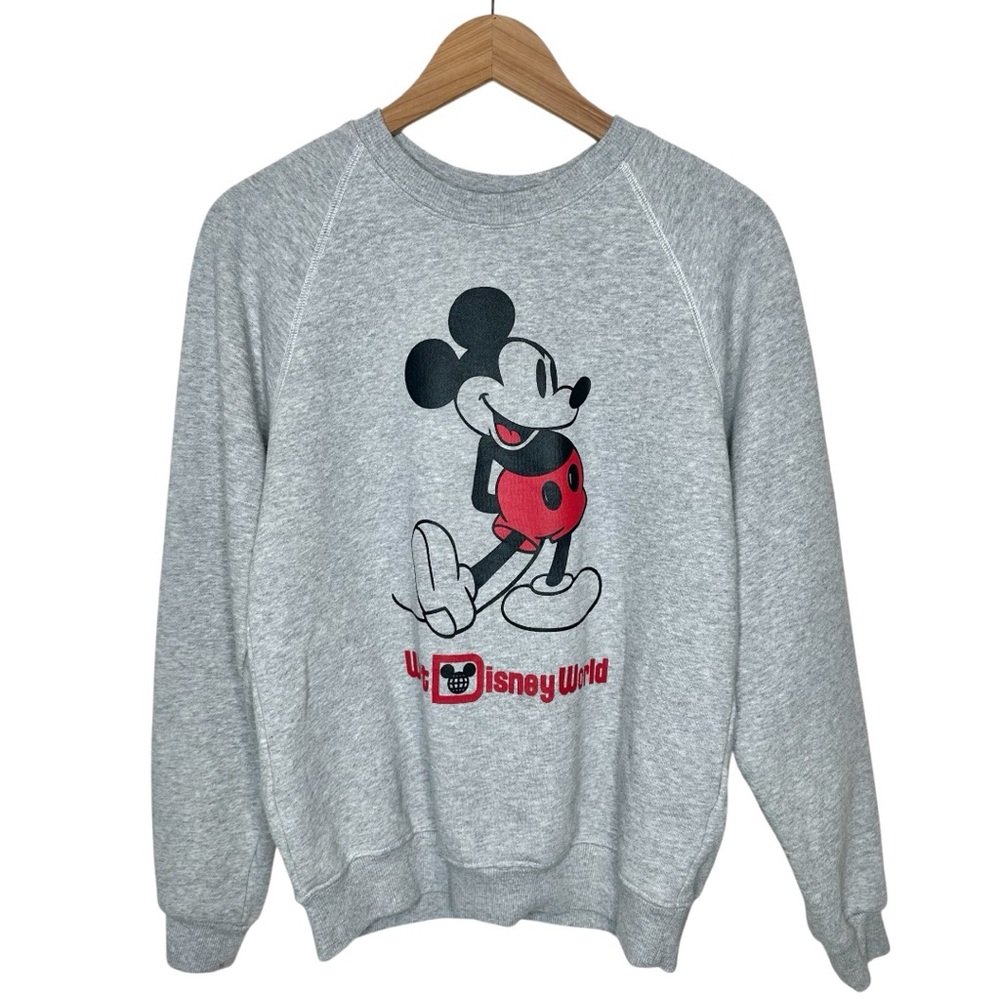 Walt Disney World Retro Logo Mickey Sweatshirt Size Small Grey Heathered Graphic